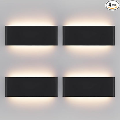 Mille Luckiole 11 Inch Hallway LED Wall Light,5-in-1 CCT 3000K/3500K4000K/5000K/6500K Selectable,Modern LED Sconce Wall for Stairwell,Bedroom,and Bathroom Vanity Mirror,15W Black 4 Pack Led Wall Lamp