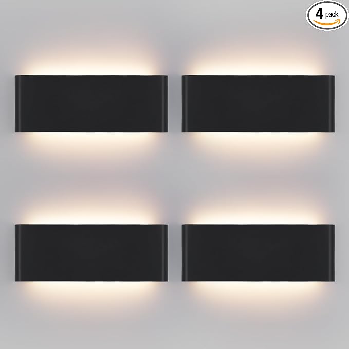 Mille Luckiole 15Inch Bathroom Vanity Mirror Light,5-in-1 CCT 3000K/3500K4000K/5000K/6500K Selectable Hallway LED Wall Light,Modern LED Sconce Wall for Stairwell,Bedroom,20W Black 4 Pack Led Wall Lamp