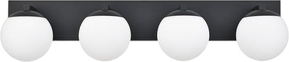 Black Bathroom Vanity Light Fixtures, 4-Light Globe Bathroom Lighting Fixtures Over Mirror, Modern Wall Lights for Living Room, Long Backplate, Standard E26 Base, Textured Black
