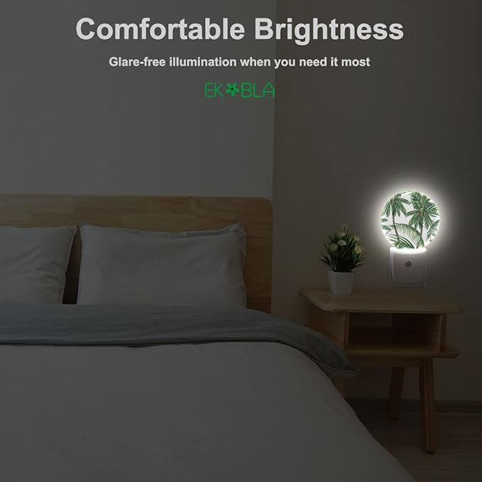 EKOBLA Palm Tree Plug-in Night Light, Tropical Green Plant LED Nightlight with Dusk to Dawn Sensor for Bedroom & Living Room