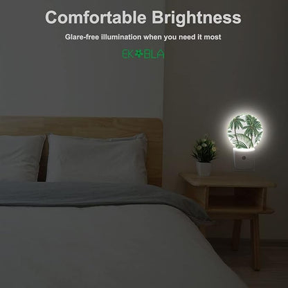 EKOBLA Palm Tree Plug-in Night Light, Tropical Green Plant LED Nightlight with Dusk to Dawn Sensor for Bedroom & Living Room