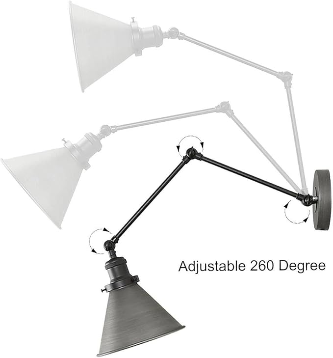 LALUZ Black Wall Sconces Lighting, Modern Swing Arm Plug-in or Hardwired Adjustable Wall Lamp with Antique Silver Finish for Bedroom, Kitchen, and Living Room