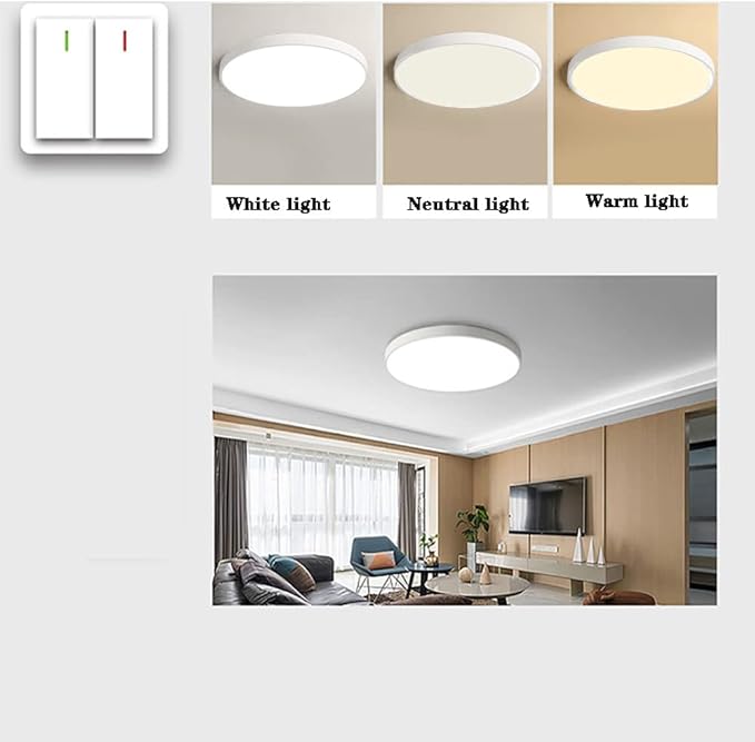 LED Ceiling Light Fixture,20 Inch Modern Round Recessed Ceiling Lights, Dimmable Light,White 36W Close to Ceiling Lighting Flush Mount Living Room Bedroom,3000K-6000K