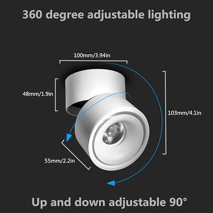 LED Ceiling Spotlight-Indoor 360°Adjustable Surface Mounted 10W COB Ceiling Downlight-Wall Lamp for Picture Background Wall Display Lighting(White,6000K Cold Light)