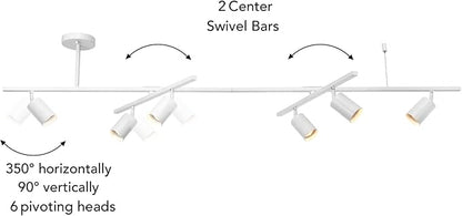 Globe Electric West 64" 6-Light Track Lighting, Matte White, Center Swivel Bars, Bulb Not Included