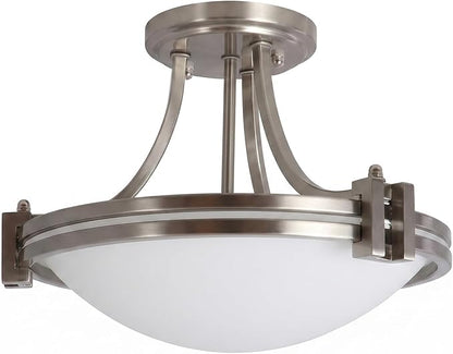 Bektas 12 Inch Semi Flush Mount Ceiling Light Fixture Brushed Nickel with Milk Glass for Bedroom Kitchen Bathroom Hallway Foyer Dining Room Hall Entryway ETL Listed