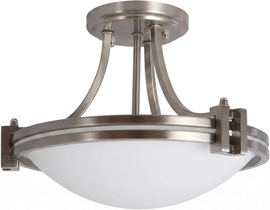 Bektas 12 Inch Semi Flush Mount Ceiling Light Fixture Brushed Nickel with Milk Glass for Bedroom Kitchen Bathroom Hallway Foyer Dining Room Hall Entryway ETL Listed
