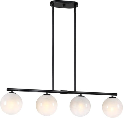 Mid Century Globe Sputnik Chandelier Black Island Light Linear Chandelier Milky Art Glass Shade Globe Pendant Light Fixture for Bedroom Living Room Hallway Dining Room Kitchen T720604L-BK