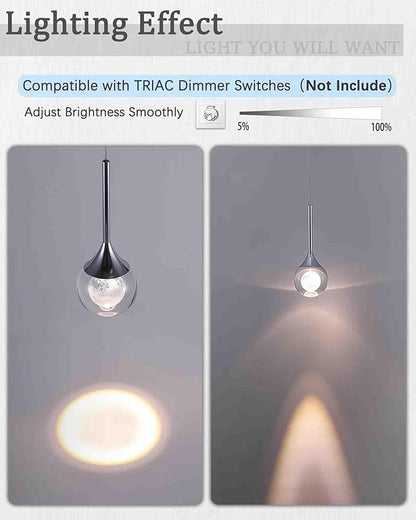 Modern Crystal Moon Pendant Light, Chrome Dimmable Natural White (3000K) LED Hanging Light Fixture for Kitchen Island, Dining Room, Bar, Bedroom