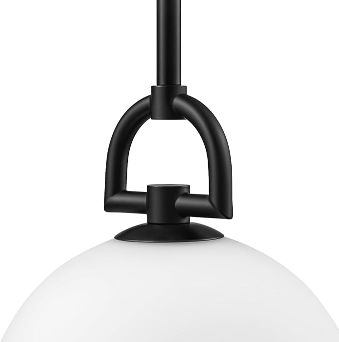 Globe Electric 1-Light Pendant Light, Matte Black, White Opal Glass Shade, Modern Transitional Ceiling Light for Kitchen, Dining, or Hallway