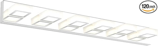 Ralbay LED Modern Chrome Vanity Lights 6 Lights Stainless Steel Acrylic Modern LED Bathroom Vanity Lights Over Mirror (4500K Neutral White Light)