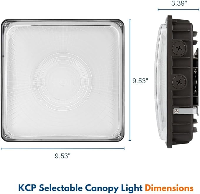 Konlite 63W/45W/30W LED Canopy Light - Selectable - 5000K/4000K - 9,360LM - Dimmable - 120-277V - 250W Equal, Residential & Commercial Indoor & Outdoor Light Fixture, UL, Dark Bronze
