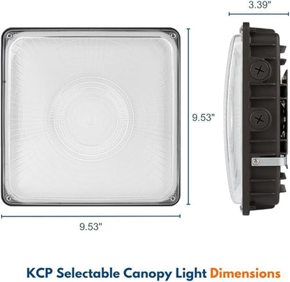 Konlite 63W/45W/30W LED Canopy Light - Selectable - 5000K/4000K - 9,360LM - Dimmable - 120-277V - 250W Equal, Residential & Commercial Indoor & Outdoor Light Fixture, UL, Dark Bronze