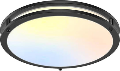 18inch LED Flush Mount Ceiling Light, 5600lm Bright Dimmable Black Ceiling Light Fixture, (2700K/3000K/3500K/4000K/5000K Adjustable) Adjusted, Modern Kitchen Lights for Living Room Bedroom, 1-Pack