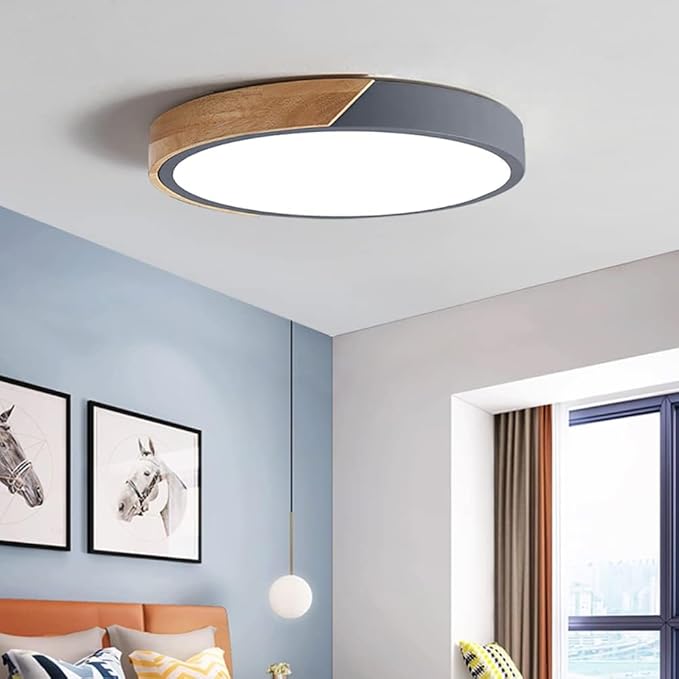 LED Ceiling Light Fixture,24 Inch Modern Wood Recessed Ceiling Lights,Dimmable Light,54W Grey Close to Ceiling Lighting Flush Mount Living Room Bedroom,3000K-6000K