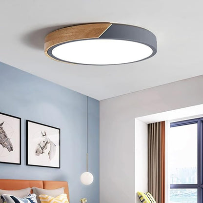 LED Ceiling Light Fixture,24 Inch Modern Wood Recessed Ceiling Lights,Dimmable Light,54W Grey Close to Ceiling Lighting Flush Mount Living Room Bedroom,3000K-6000K