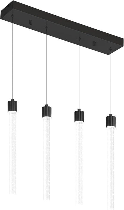 4-Lights Black Modern Crystal Column Chandeliers for Dining Room Dimmable LED Adjustable Height Hanging Pendant Light for Kitchen Island,Bedroom,Over Table,Living Room