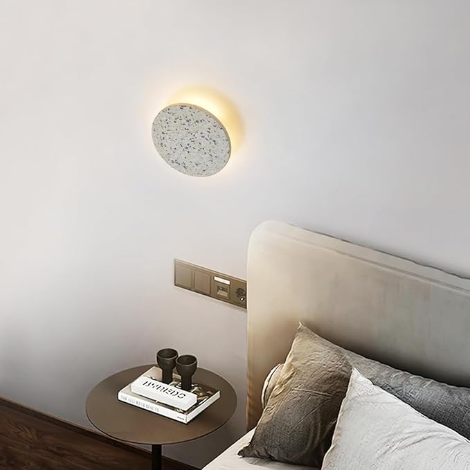 Round Wall Sconce Light,Modern Warm Light for Living Room,Led White Cement Wall Lamp Hardwired,Minimalist Flat Wall Mount Light ,Indoor Sconces Lighting for Bedroom,Hallway,Hotel,8w 3000k Wall Decor
