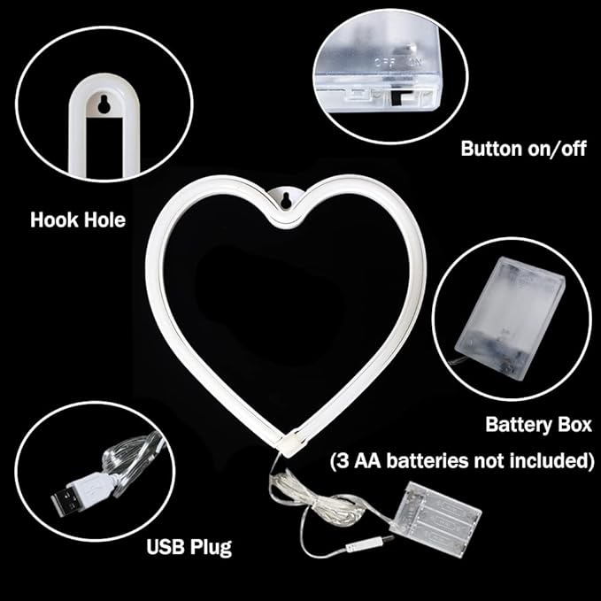 Purple Heart Neon Signs for Wall Deacor, LED Heart Lamp Battery Operated/USB Love Neon Lights for Bedroom, Mother's Day, Christmas, Valentine's Day Decorations-Purple