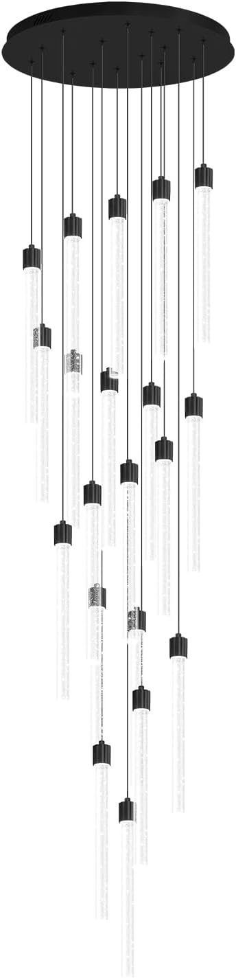 138'' Long Crystal Column Chandelier Extra Large Black Staircase High Ceiling Chandelier 20-Lights Dimmable Led Pendant Lighting Foyer Entryway Light Source is Replaceable