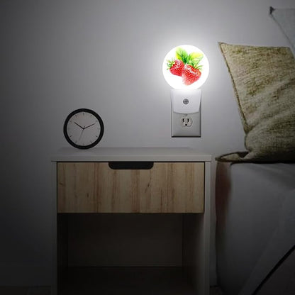 Red Strawberry Night Light Plug Into Wall Auto Led Sleep Round Lamp for Living Room Hallway Stairs