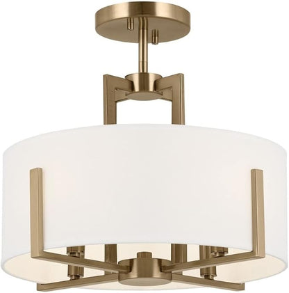 Kichler Malen 4-Light Semi Flush Mount Ceiling Light Fixture, Modern Convertible Semi-Flush or Pendant Light with Fabric Shade in Champagne Bronze, Bedroom or Hallway, (15" Dia x 14.25" H), 52591CPZ