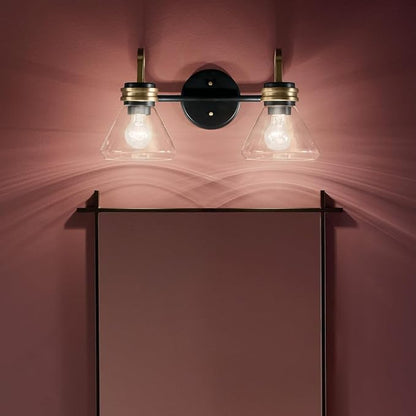 Kichler Farum 19.25" 2-Light Bathroom Vanity Light Fixture with Clear Glass in Black, Modern Wall Mount Light for Vanity Mirror Over Sink (19.25" W x 9.5" H), 55154BKCLR