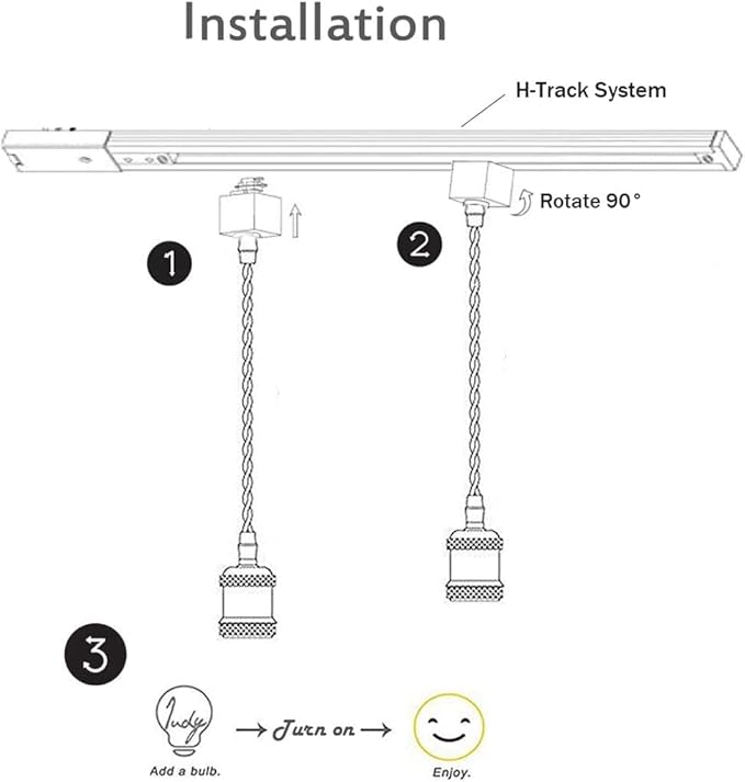 Kiven 3-Light H-Type Wire Track Light Pendants, 48 Inch Cord Length Black Weave Rope, Restaurant Chandelier Decorative Pendant Light Industrial Factory Pendant Lamp 3 Pack,Bulb Not Included（Black）
