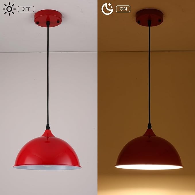 9.8 inch Modern Farmhouse Pendant Lights Kitchen Island 3 Pack, Red Dome Pendant Lights, Vintage Industrial Kitchen Pendant Lighting, Island Lights for Kitchen, Dining Room