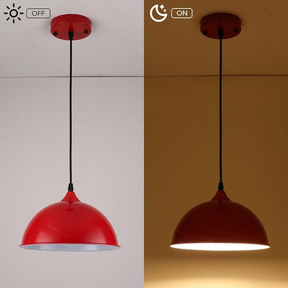 9.8 inch Modern Farmhouse Pendant Lights Kitchen Island 3 Pack, Red Dome Pendant Lights, Vintage Industrial Kitchen Pendant Lighting, Island Lights for Kitchen, Dining Room