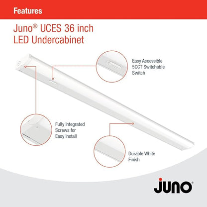 Juno UCES 36 Inch LED Under Cabinet Lighting, LED Kitchen Cabinet Light Fixture Hardwired, Dimmable, Damp Rated, Selectable Soft, Warm, Neutral, Cool, Daylight White Light (UCES 36IN SWW5 90CRI WH M6)