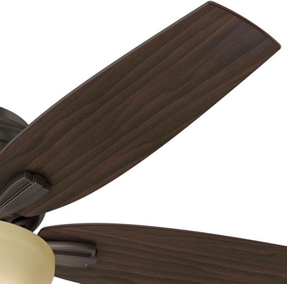Hunter 52 inch Indoor Ceiling Fan with LED Light - Bronze Ceiling Fan with Pull Chain, For Bedroom or Living Room, Low Profile Flush Mount, No Remote, 5 Blades - Newsome 53314, Premier Bronze
