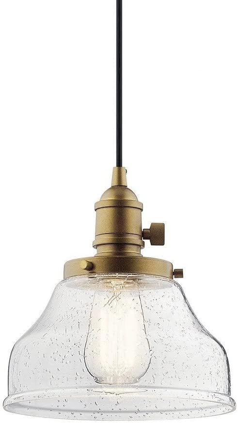 Kichler Avery Bell Mini Pendant Light Fixture with Clear Seeded Glass, Single Industrial Hanging Light in Black for Kitchen Island, Living Room, or Bedroom (8" x 8.5"), 43850BK