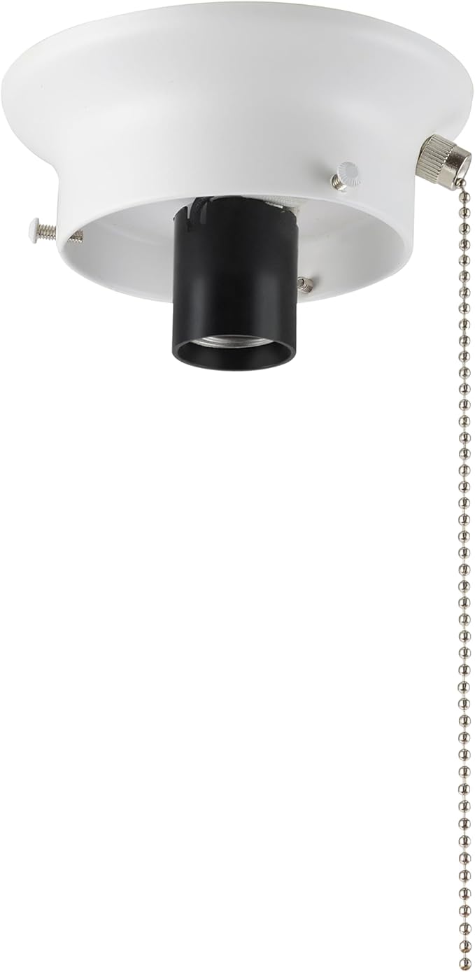 Aspen Creative 22101-03-1, Flush Mount Ceiling Fixture Shade Holder Kit with On/Off Pull Chain Switch in Matte White Finish 3-5/8" Fitter, 4-7/8" Diameter x 1-7/8" Height