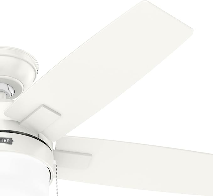 Hunter 44 inch Indoor Ceiling Fan with LED Light - White Ceiling Fan with Pull Chain, for Bedroom or Living Room, Standard Mount, No Remote, 5 Blades, Includes Bulbs - Anisten 52488, Fresh White