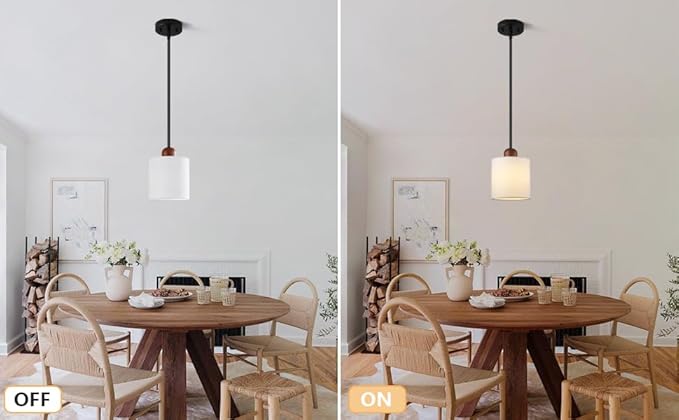 5.9" Drum Pendant Light with White Fabric Shade Modern Hanging Pendant Light Fixture| Adjustable Semi Flush Mount Kitchen Island Dining Room Bedroom Black 2 Pack
