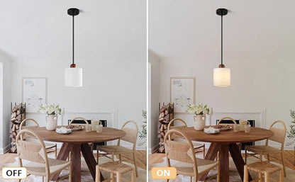 5.9" Drum Pendant Light with White Fabric Shade Modern Hanging Pendant Light Fixture| Adjustable Semi Flush Mount Kitchen Island Dining Room Bedroom Black 2 Pack