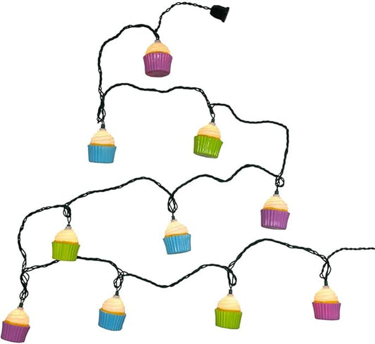 Kurt Adler 12-Foot UL 10-Light Multicolor Cupcake Light Set with Green Wire