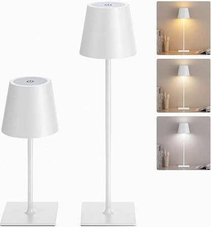 Kakanuo White Gold Cordless Rechargeable Table Lamp 5000mAh Battery Operated Lamps, 3 Colors Stepless Dimming Touch Lamp for Living Room, Kitchen Counter, Dining, Outdoor Patio, 2 Pack