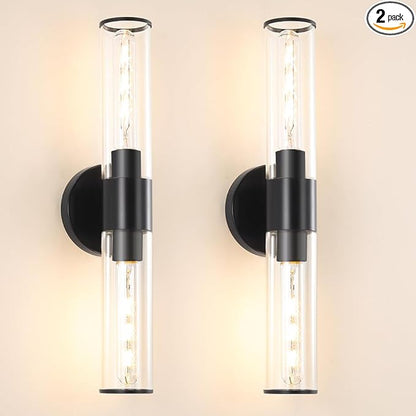 Matte Black Bathroom Sconces Wall Lighting, 2 Light Hardwired Bathroom Vanity Light, Modern Wall Sconce set of Two, Wall Mounted Light for Mirror, Makeup Vanity, Washroom, Hallway (Bulbs Not Included)