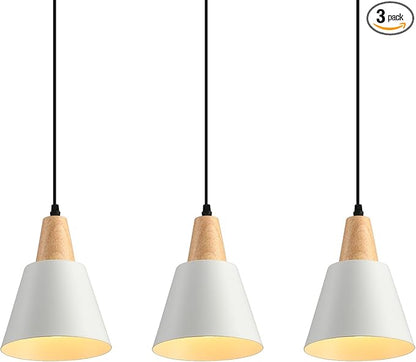 2 Pack Pendant Lights, White Pendant Lights Kitchen Island,Wood Dome Minimalist Industrial Ceiling Hanging Lights for Kitchen Island, Barn, Dining Room, Living Room, Bedroom
