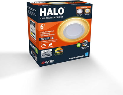 HALO RL 6 in Recessed LED Canless Dual Mode Night Light and Downlight, 1000 Lumens, Selectable CCT 2700K-5000K, Dim to Warm Technology, Matte White - RLNL6109FSD2W1EWHDM