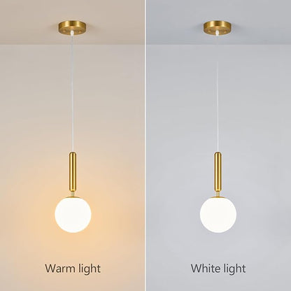 Modern Hanging Light Fixture Pendant Lighting for Kitchen Island Mid Century Gold Pendant Lights with Globe Milky White Glass Pendant Light for Bedroom Bathroom Entryway (2 Pack)
