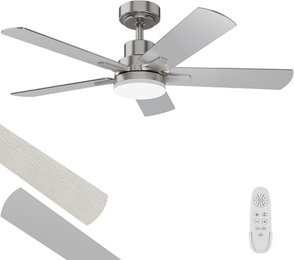 Ceiling Fan with Light 42-Inch, Remote Control Reversible DC Motors, 3CCT Dimmable Timer Noiseless, Nickel Ceiling Fan for Bedroom Living Room, Indoor&Outdoor ETL Listed