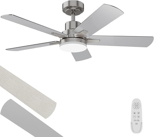 Ceiling Fan with Light 42-Inch, Remote Control Reversible DC Motors, 3CCT Dimmable Timer Noiseless, Nickel Ceiling Fan for Bedroom Living Room, Indoor&Outdoor ETL Listed