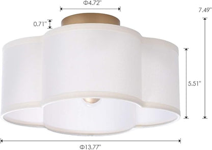 VILUXY Modern Flush Mount Ceiling Light Fixture Farmhouse White Fabric Semi Ceiling Lamps with Gold 4 Lights Drum Shade for Bedroom Dining Room Entryway Hallway Nursery