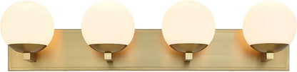 Gold Bathroom Vanity Light Fixtures, 4-Light Globe Bathroom Lighting Fixtures Over Mirror, Modern Wall Lights for Living Room, Long Backplate, Standard E26 Base, Aged Brass