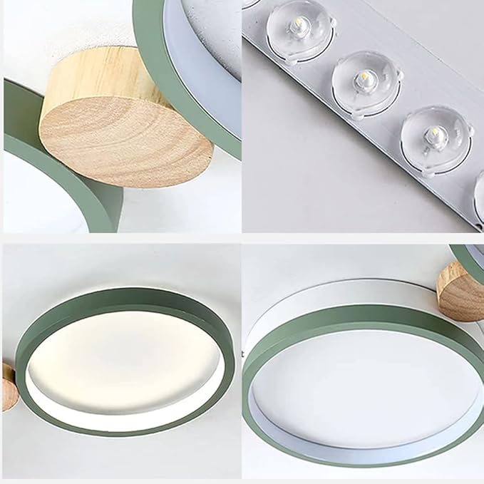 4-Lights LED Ceiling Light Fixture,23 Inch Modern Ceiling Lights Flush Mount Wooden 30W Dimmable Chandelier for Living Room Bedroom Kitchen,3000K/4000K/6000K Temperatures Selectable Green