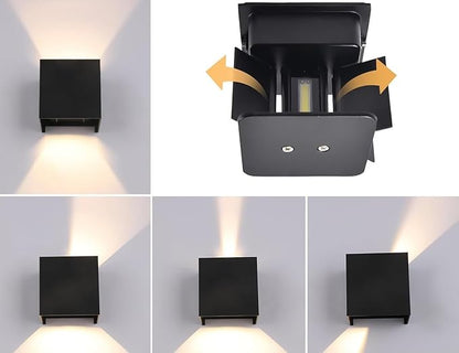 2 Pack Hardwired Compact Modern Black Wall Sconces Set, Up Down LED Light 3000K Warm White, BUILT-IN LEDs INCLUDED, 4x4x4" Matte Aluminum Indoor Outdoor Waterproof, Cube Lamps, Porch, Hallway, Bedroom