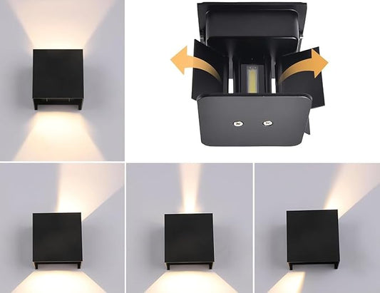 2 Pack Hardwired Compact Modern Black Wall Sconces Set, Up Down LED Light 3000K Warm White, BUILT-IN LEDs INCLUDED, 4x4x4" Matte Aluminum Indoor Outdoor Waterproof, Cube Lamps, Porch, Hallway, Bedroom